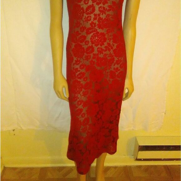 PRIVATE LUXURIES sheer Red spaghetti strap dress, - Picture 3 of 5